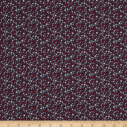 Heart Of America Red And White Stars Navy Cotton Fabric