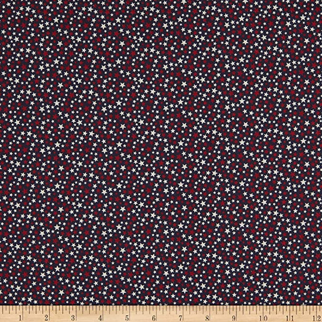 Heart Of America Red And White Stars Navy Cotton Fabric
