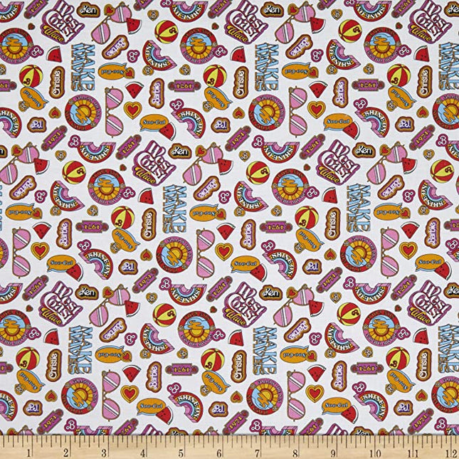 Barbie Icons White Cotton Fabric