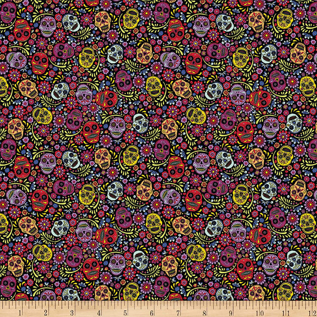Eternally Yours Sugar Skulls Black Cotton Fabric