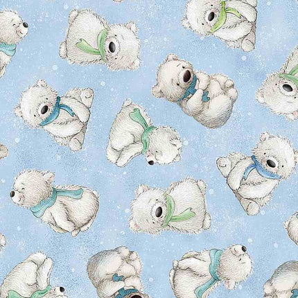 Arctic Night Tossed Polar Bear Sky Cotton Fabric