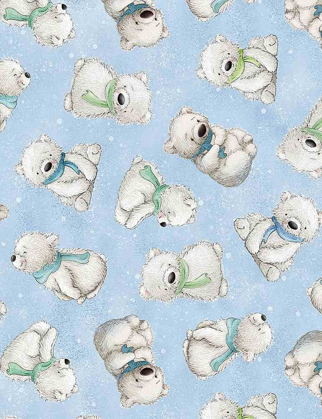 Arctic Night Tossed Polar Bear Sky Cotton Fabric