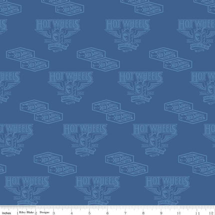 Hot Wheels Classic Vintage Decals Blue Cotton Fabric
