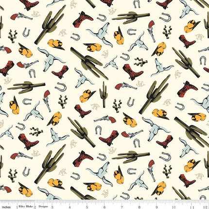 John Wayne Go West Cream Cotton Fabric