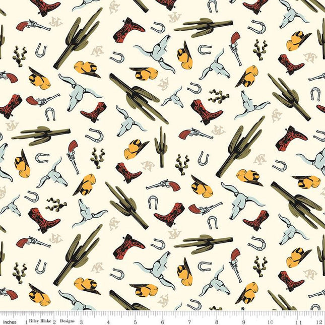 John Wayne Go West Cream Cotton Fabric