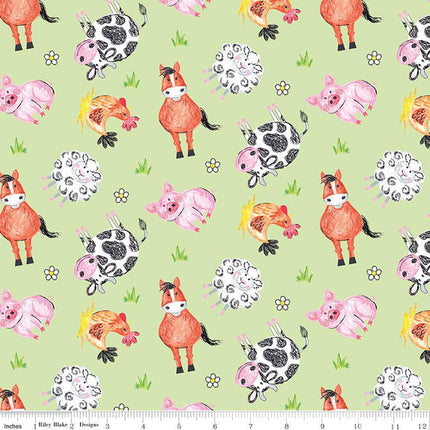 Curtain Valance - Coloring on the Farm Main Green Cotton