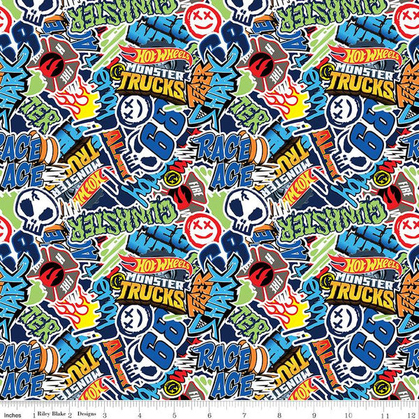 Hot Wheels Monster Trucks Logos Multi Cotton Fabric