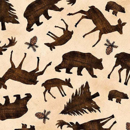 Wildlife Pinewood Acres Toss Cream Cotton Fabric