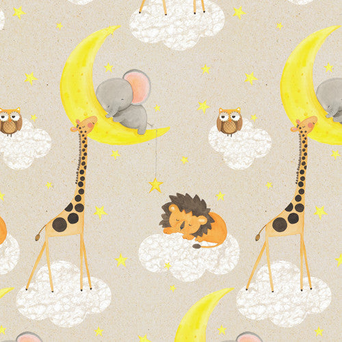 Jungle Animal Celestial Beige Comfy Flannel Fabric