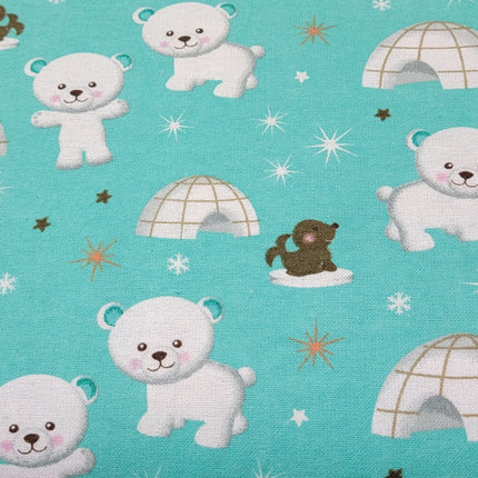 Igloo Polar Bear Mint Flannel Fabric