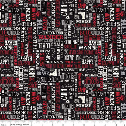 Wild at Heart Black Words Cotton Fabric