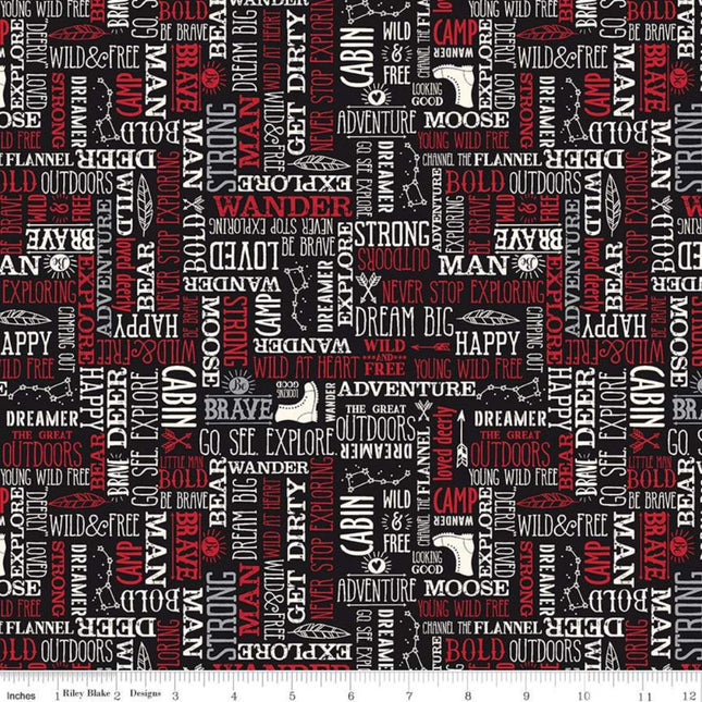 Wild at Heart Black Words Cotton Fabric