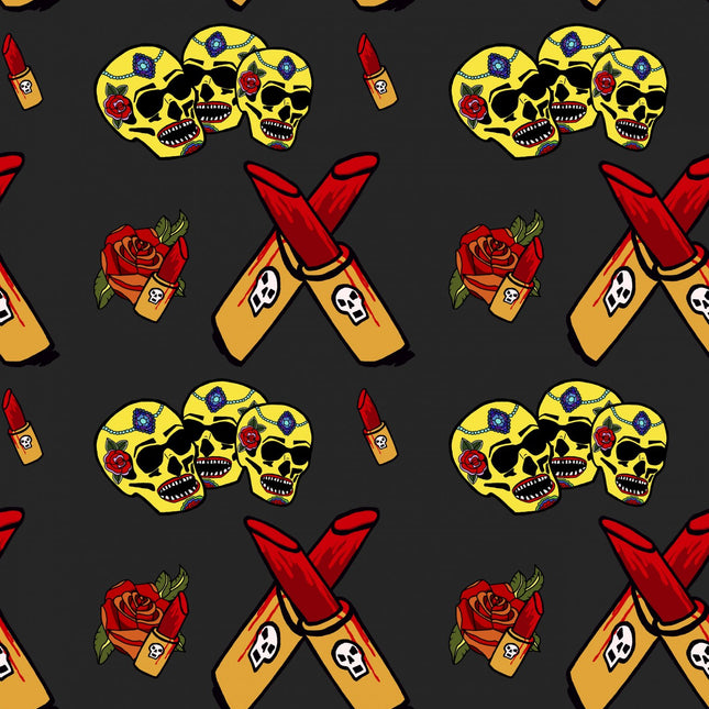 Pillowcase - Skull Lipstick Allover Yellow Cotton