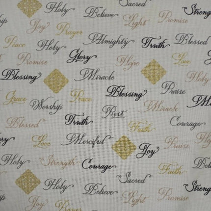 Christian Inspirational Words Glitter White Cotton Fabric