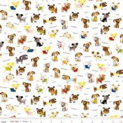 Cooper the Puppy 43/44"W White Cotton Fabric