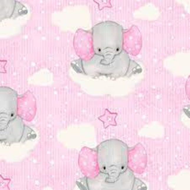 Elephants Pink Flannel Fabric