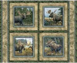 Caldwell Creek Moose Pillow Panel Cotton Fabric