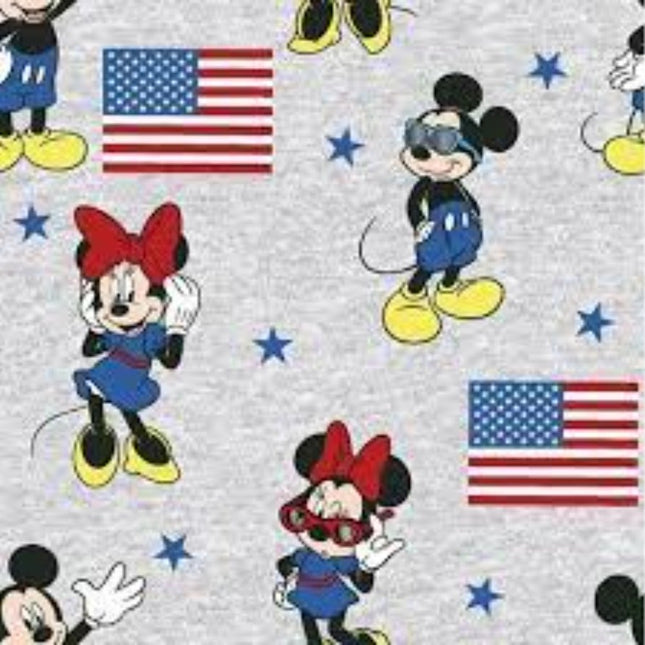 Single Layer Cotton Blanket - Disney Patriotic Mickey & Minnie Mouse American Flag Grey Cotton