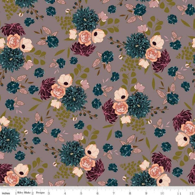 Designer Dahlia Rose in Color Stone Rayon Fabric
