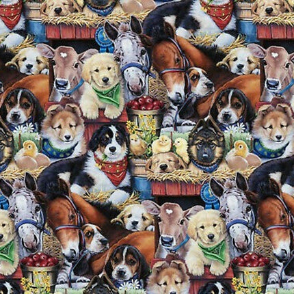 Puppies at the Barn Cotton Fabric