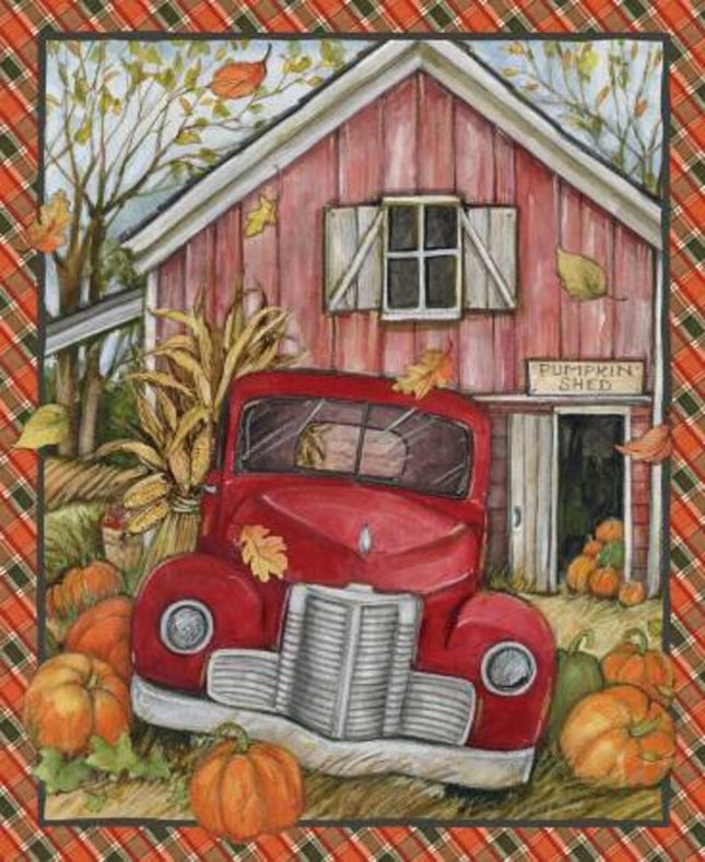 Red Truck Pumkin Shed 36'' Panel Fabric
