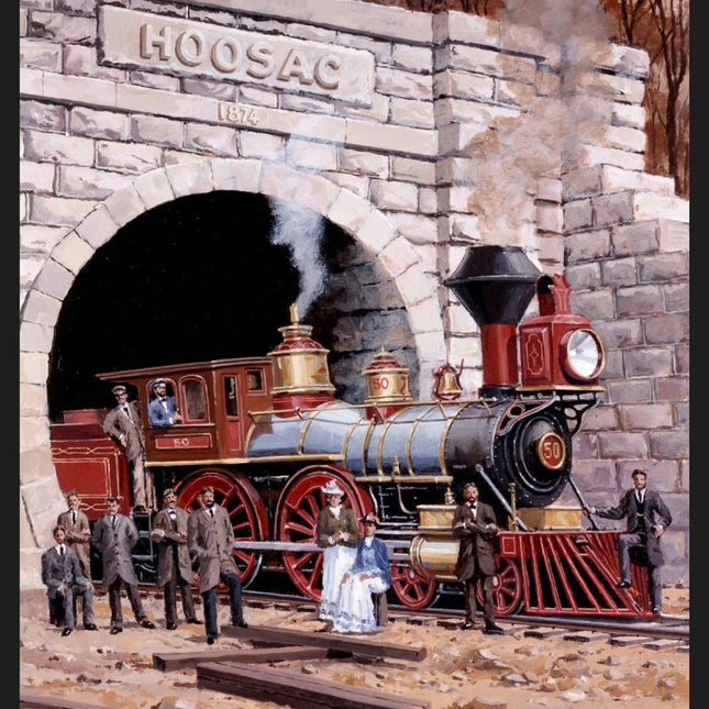 Massachusetts Locomotive Train Panel Cotton Fabric
