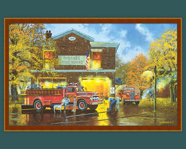Every Boys Dream Firetrucks Panel Cotton Fabric