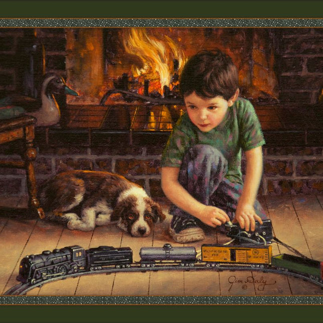 Trains "The Engineer" Panel Cotton Fabric