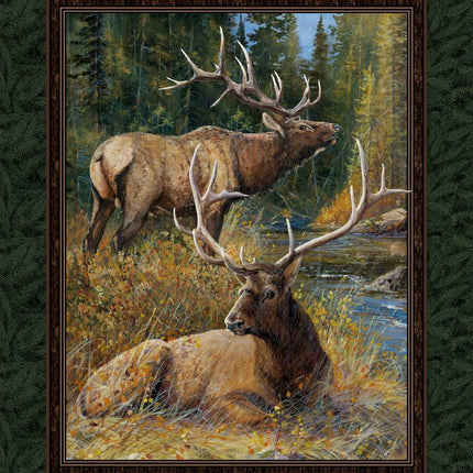 Lazy Afternoon Elk 45" Cotton Wall Hanging Panel Fabric
