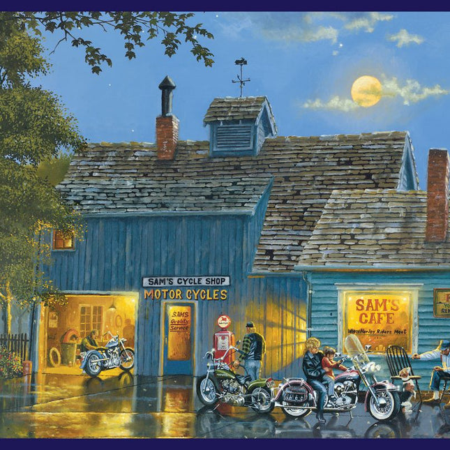 Motorcycle Sam's Place Panel Cotton Fabric