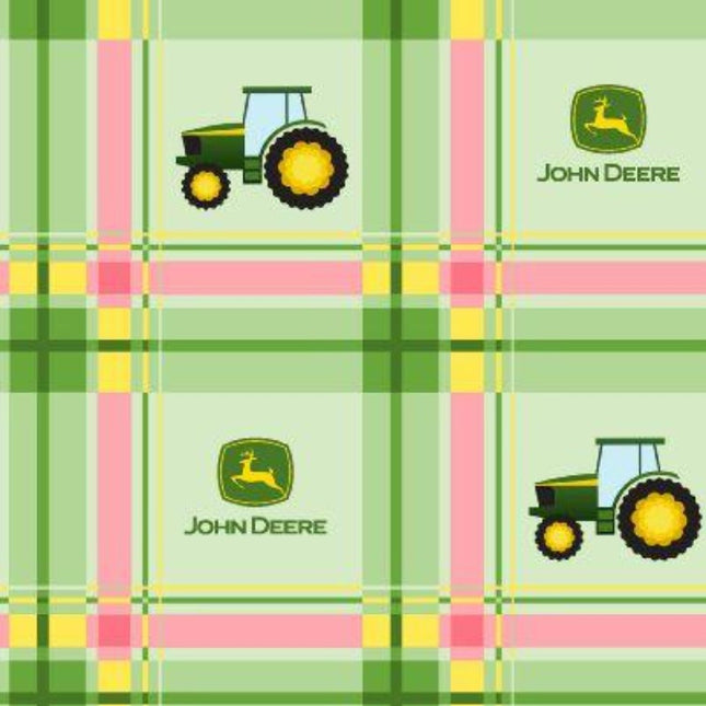 John Deere Tractor And Logo Plaid Cotton Fabric